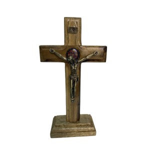 CU760037- Crucifixo de Mesa São Bento Madeira - 19x10cm (2953)