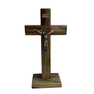 CU760055 - Crucifixo de Mesa São Bento Madeira - 25x13cm (5954)