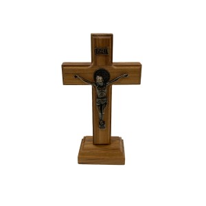 CU760081 - Crucifixo de Mesa São Bento Madeira - 13,5x6,5cm