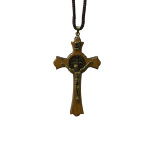 CC360430 - Cordão Medalha de São Bento c/ Crucifixo Madeira (M) - 44,5cm (CR38)
