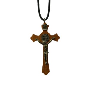 CC360450 - Cordão c/ Crucifixo São Bento Madeira - 31,5cm x 8x4,5cm (418)