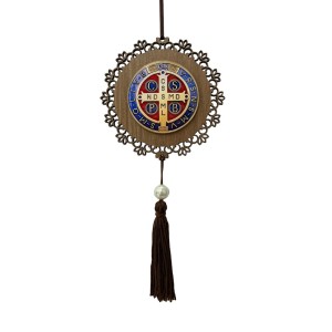 AO4101611 - Adorno Medalha de São Bento MDF Amadeirado Resinado - 22x9,7cm