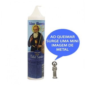 VE155126 - Vela São Bento c/ Santo de Bolso  14x3cm