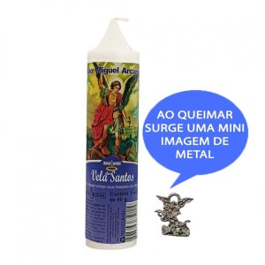 VE155141 - Vela São Miguel Arcanjo c/ Santo de Bolso - 14x3cm