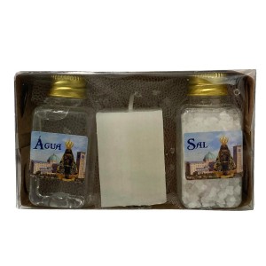 KT750652 - Kit N. Sra. Aparecida - Água Benta + Sal Grosso + Vela