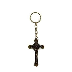 CH412050 - Chaveiro São Bento Metal Ouro Velho - 11,5x3,8cm