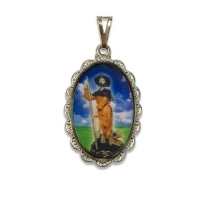 MD128456 - Medalha São Roque Rendada Níquel - 5x2,5cm