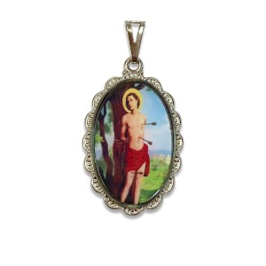 MD128457 - Medalha São Sebastião Rendada Níquel - 5x2,5cm
