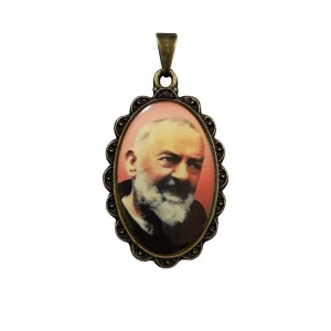 MD128630 - Medalha São Padre Pio de Pietrelcina Rendada Ouro Velho - 4,2x2,5cm