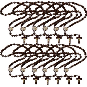 TE940300P12 - Terço Santa Rita de Cássia Madeira c/ 12un. - 37cm