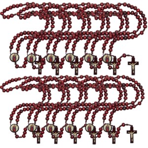 TE940760P12 - Terço Santas Chagas de Jesus Madeira c/ 12un. - 37cm