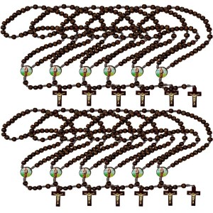 TE940441P12 - Terço São Benedito Madeira c/ 12un. - 37cm