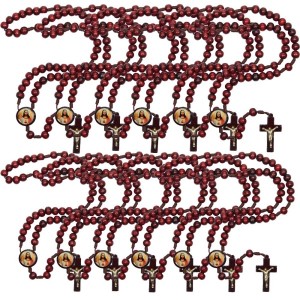 TE940501P12 - Terço Sagrado Coração de Jesus Madeira c/ 12un. - 37cm