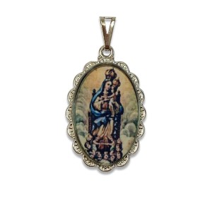 MD128041 - Medalha N. Sra. Do Mont Serrat Rendada Níquel - 5x2,5cm