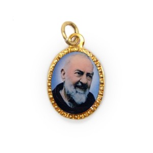 MD103215P10 - Medalha São Padre Pio de Pietrelcina Alumínio Oval Dourada c/ 10un. - 2X1,3cm