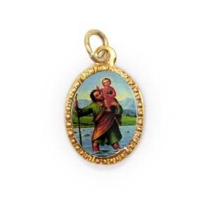 MD103235P10 - Medalha de Alumínio Oval Dourada c/ 10un. São  Cristovão - 2X1,3cm