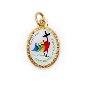 JB209000P10 - Medalha de Alumínio Oval Dourada c/ 10un. Jubileu de Esperança 2025  - 2x1,3cm
