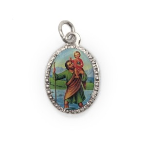 MD103820P10 - Medalha de Alumínio Oval Prata c/ 10un. São Cristovão - 2x1,3cm