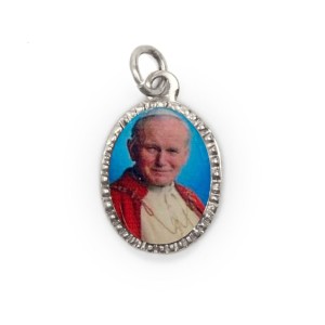 MD103855P10 - Medalha de Alumínio Oval Grande Prata c/ 10un. Papa João Paulo II - 2X1,3cm