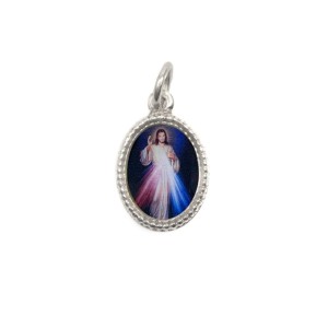 MD102500P20 - Medalha de Alumínio Oval Prata c/ 20un. Jesus Misericordioso - 1,5x1cm
