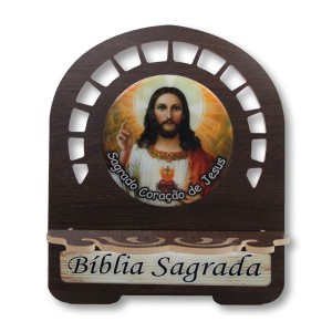 PB811555 - Porta Bíblia Sagrado Coração de Jesus MDF Resinado - 26x21,5cm