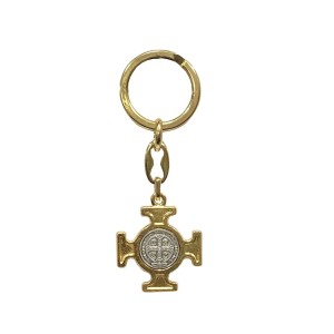 CH731155 - Chaveiro Cruz Medalha de São Bento Italiano Dourado  - 10x4cm