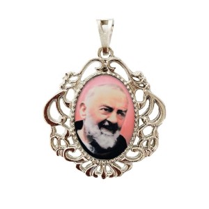 MD129412 - Medalha São Padre Pio de Pietrelcina Camafeu Níquel - 5x4,2cm