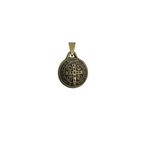 MD1420152 - Medalha São Bento Redonda Ouro Velho - 1,8x2,5cm