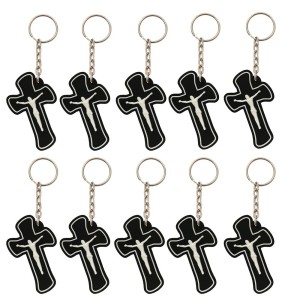 CH50865P10 - Chaveiro Crucifixo Emborrachado c/ 10un. - 10,5x3,5cm