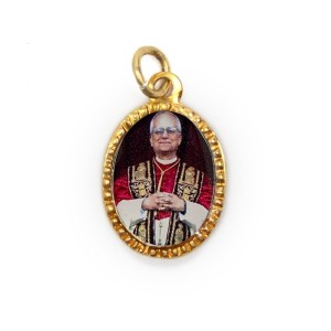 MD103305P10 - Medalha de Alumínio Oval Grande Dourada c/ 10un. Papa Leão XIV - 2X1,3cm