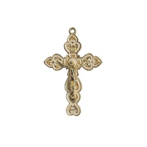 CZ861777 - Crucifixo Metal Dourado Resinado Branco - 7,3x4,8cm