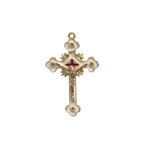 CZ861778 - Crucifixo Metal Dourado Resinado Branco - 7,3x4,8cm