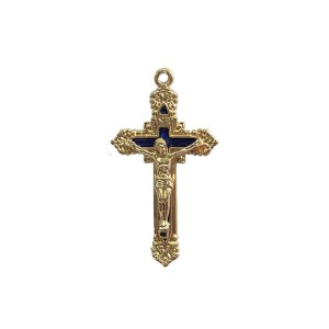 CZ861781 - Crucifixo Metal Dourado Resinado Azul - 7,6x4,1cm