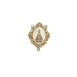 ET1470030 - Entremeio N. Sra. Aparecida Metal Dourado Resinado Branco c/ Strass - 4,3x3,3cm
