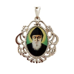 MD129468 - Medalha São Charbel Camafeu Níquel - 4,5x4cm