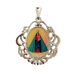 MD129145 - Medalha N. Sra. de Nazaré Camafeu Níquel - 4,5x4cm