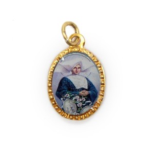 MD103170P10 - Medalha de Alumínio Oval Dourada c/ 10un Santa Catarina de Labouré - 2x1,3cm