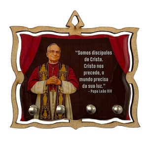 PC380664 - Porta Chaves Papa Leão XIV MDF Resinado - 15,5x14cm