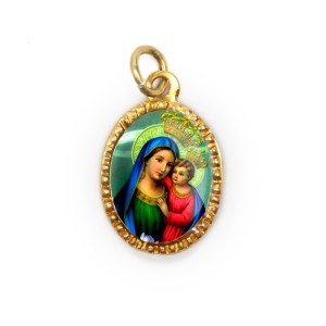 MD103046P10 - Medalha de Alumínio Oval Dourada c/ 10un. N. Sra. Do Bom Conselho - 2X1,3cm