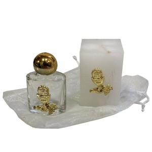 KT112500 - Kit Primeira Eucaristia c/ Vela e Garrafa de Água Benta - 10ml