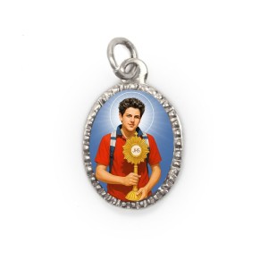 MD103852P10 - Medalha de Alumínio Oval Grande Prata c/ 10un. São Carlo Acutis - 2x1,3cm