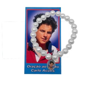 PU410480 - Pulseira São Carlo Acutis Pérola Branca - 11x2cm