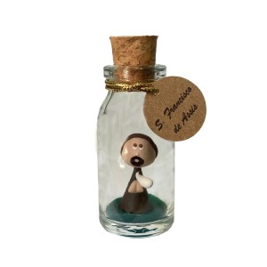 ST16915 - Garrafinha c/ São Francisco de Assis de Biscuit 