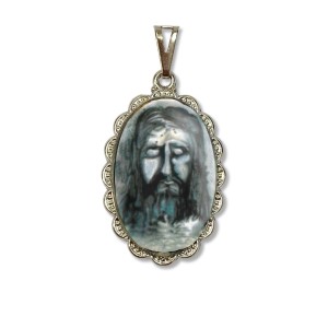 MD128416 - Medalha Sagrada Face Rendada Níquel - 5x2,5cm