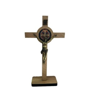 CU760085 - Crucifixo de Mesa São Bento Madeira - 34,5x18,5cm (CR54)