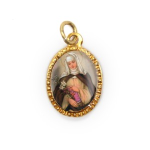 MD103082P10 - Medalha de Alumínio Oval Dourada c/ 10un. Santa Catarina de Siena - 2X1,3cm