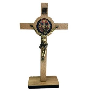CU760095 - Crucifixo de Mesa São Bento Madeira - 34,5x18,5cm (CR54)