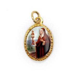 MD103085P10 - Medalha de Alumínio Oval Dourada c/ 10un. Santa Clara - 2X1,3cm