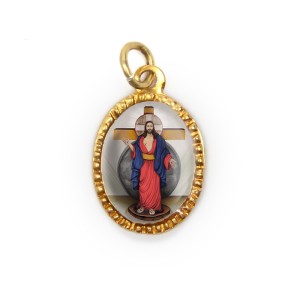 MD103222P10 - Medalha de Alumínio Oval Dourada c/ 10un. Santas Chagas de Jesus - 2X1,3cm