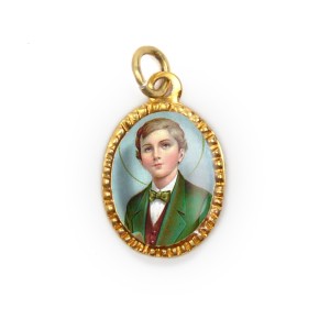 MD103238P10 - Medalha de Alumínio Oval Dourada c/ 10un. São Domingos Sávio - 2X1,3cm